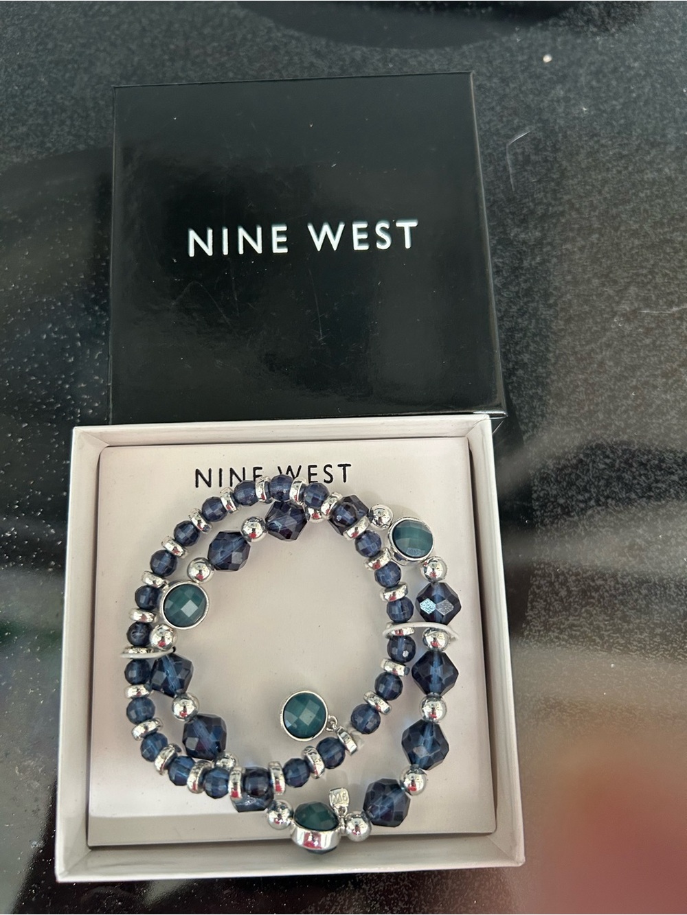 Nine West Navy Blue and Silver Beaded Bracelets